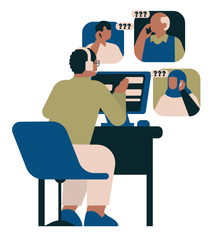Ilustración de asistencia para responder consultas de clientes